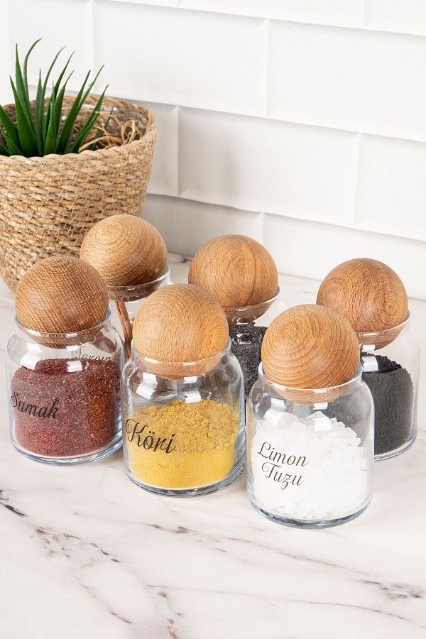DNS HOME-6-Piece Glass Jar with Lid Spice Jar with Transparent Label Storage Container Spice Set 300 ml 1
