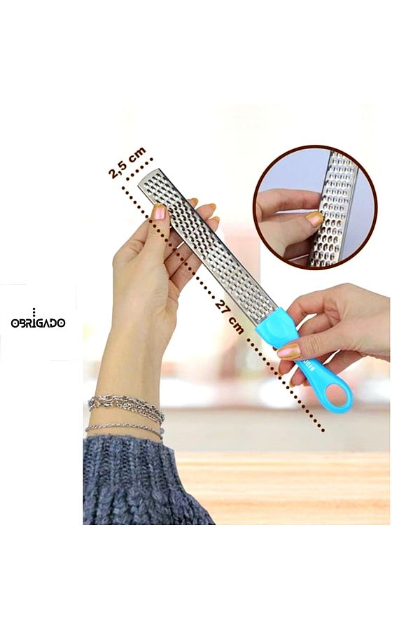obrigado-Stainless Steel Cheese - Multifunctional Lemon and Chocolate Grater with Non-Slip Handle and Fine Thread 1