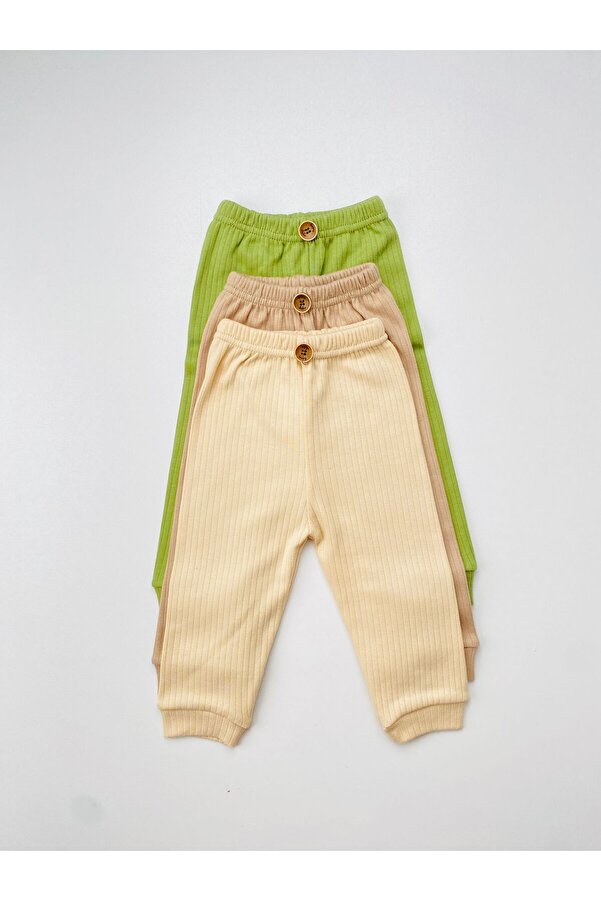 EFU BABY 3'lü %100 Pamuklu Raporlu Beli Lastikli Basic Pantolon