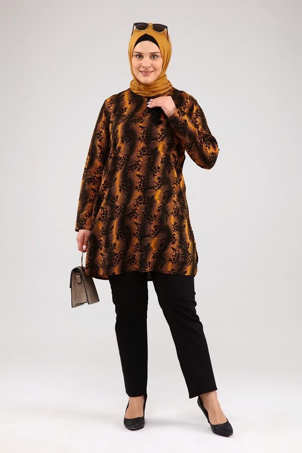 Ferace-Women's Large Size Hijab Tunic with String and Side Slits 1