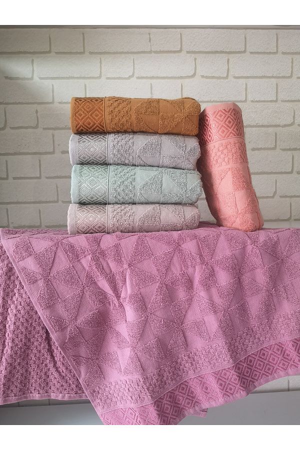 Bonny Home-Jacquard Antibacterial Large Size Bath Towel Set - 6 Pieces 70x140 Cm, 100% Cotton Dowry Holder 1
