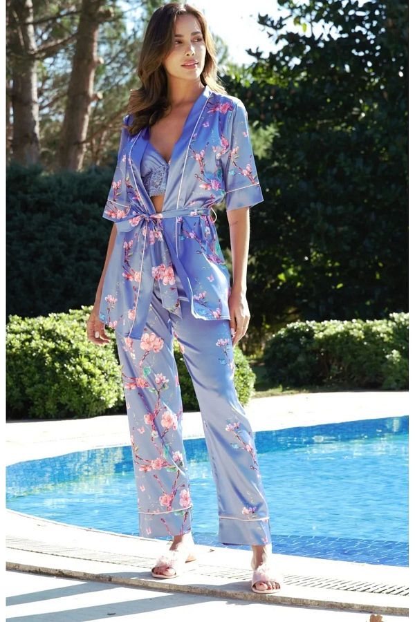 Baby blue satin pajama set shop