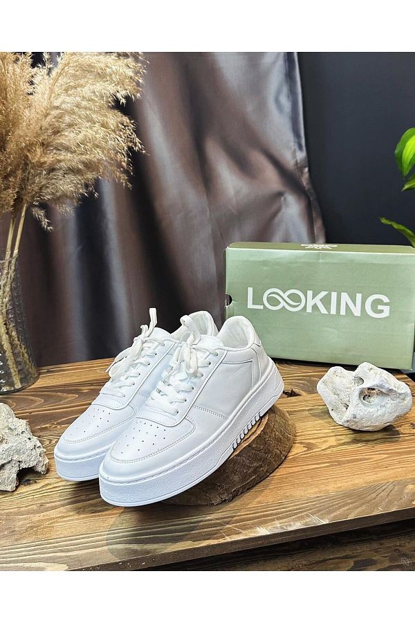 LA 1 END Perforated White Classic Shoes Stitched Side and Orthopedic Sole Trendyol