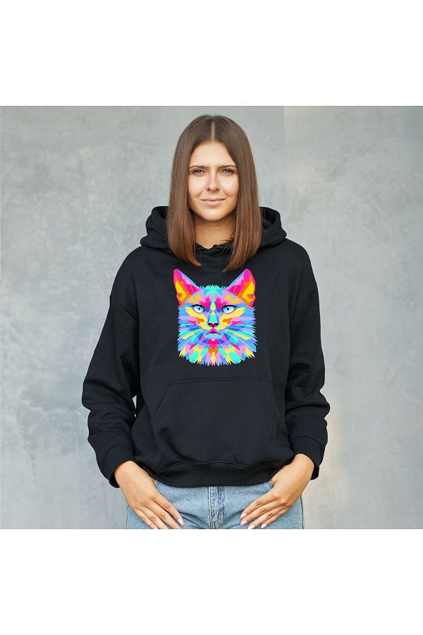 Cat printed hooded sweatshirt hotsell