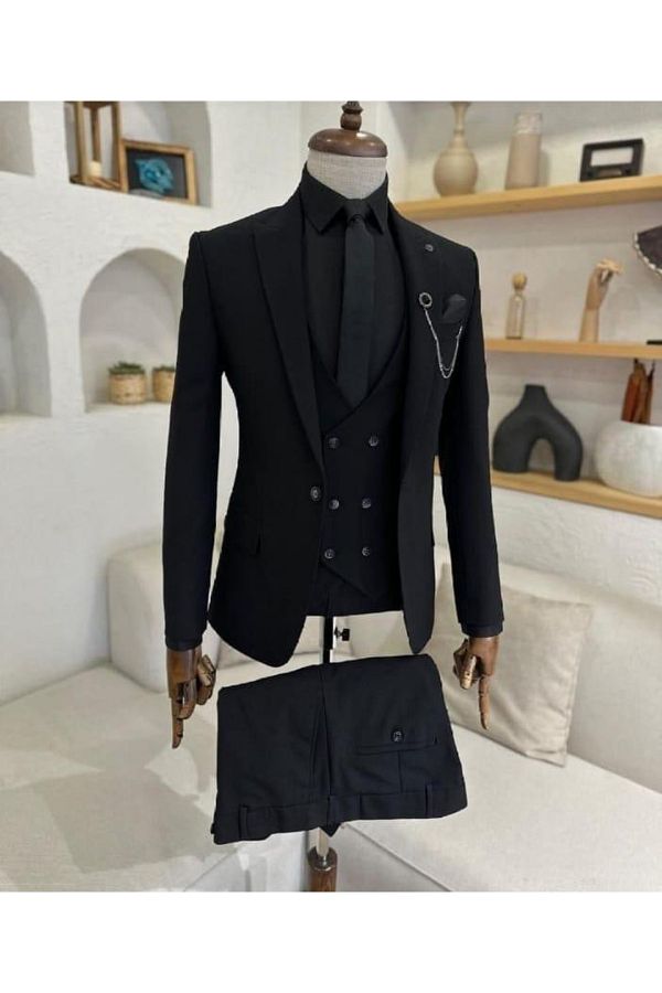 MISTER MR.PAPYON FASHION-Costum vestă pentru bărbați, negru, slim fit 1