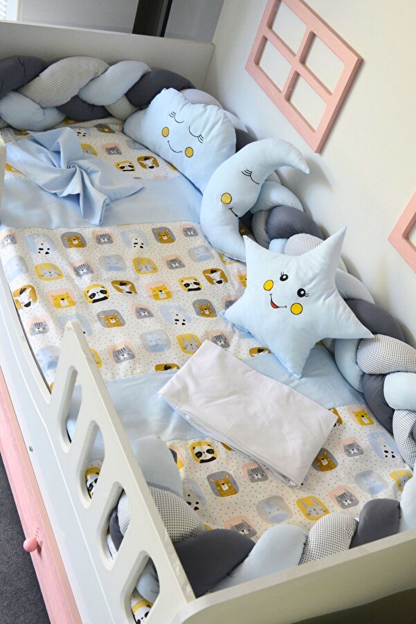 Kista Baby Montessori Bebek Uyku Seti Örgü Yan Korumalı Uyku Seti 90x190 100x200 Friends