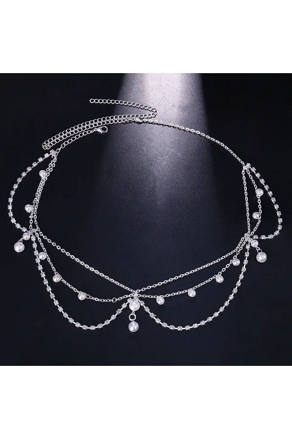 MODAMAYS Pearl Necklace For Women Crystal Head and Chain Forehead Jewelry Trendyol