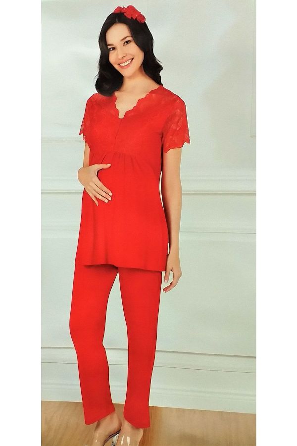 FLZ-Set Pijama Maternitate din dantelă mânecă scurtă Rosie 1
