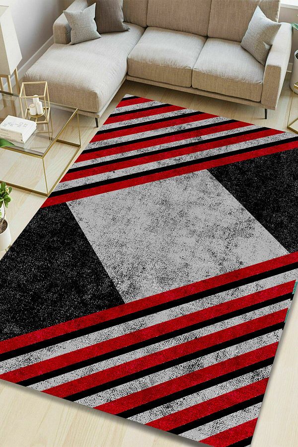 CAPPİO HALI-Red Mixed Patterned Carpet (Machine Washable Non-Slip Dot Base) - Cp1257 1