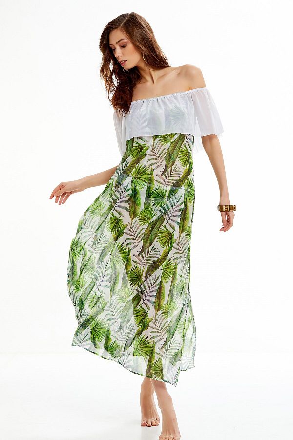 Argento-Leaf Patterned Flounced Long Pareo 1