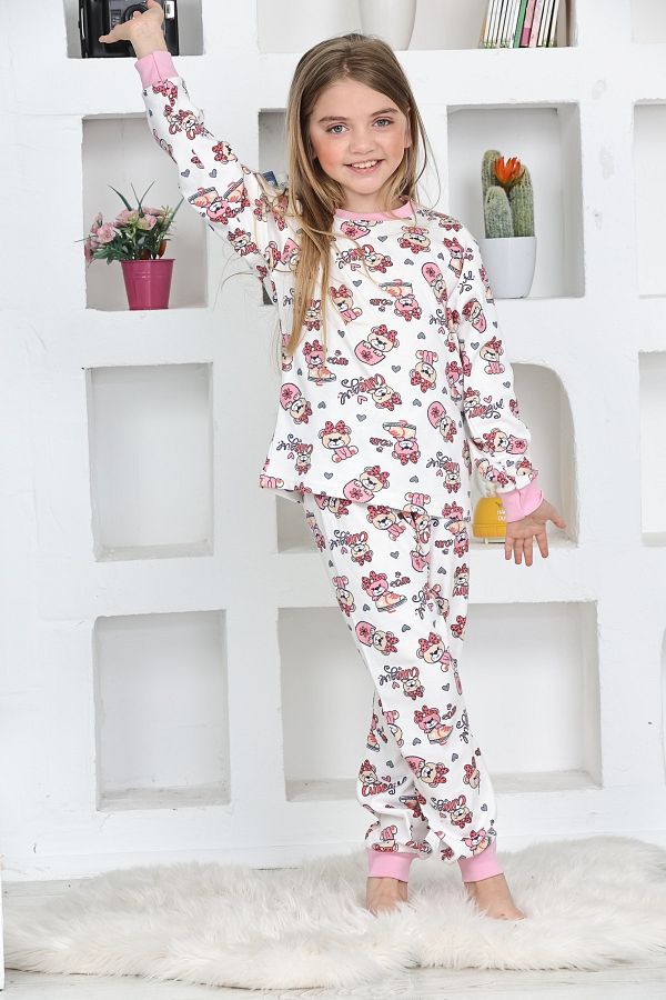 ANGELOS GIRLS Cute Teddy Bear Printed Pajama Set for 1 11 Years Old Girls 4924 26 Trendyol