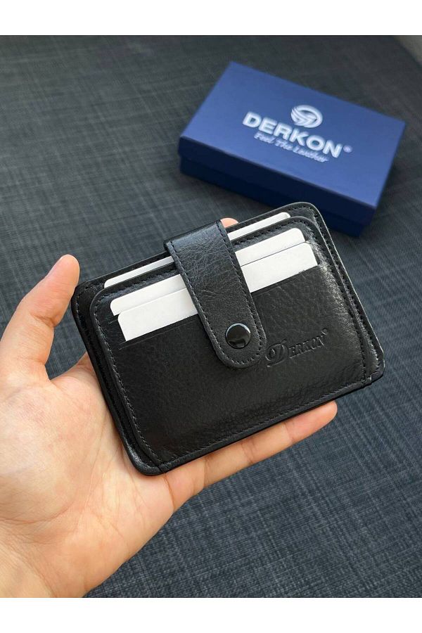 DERKON-Unisex Genuine Leather BlaCk Card Holder Wallet 1