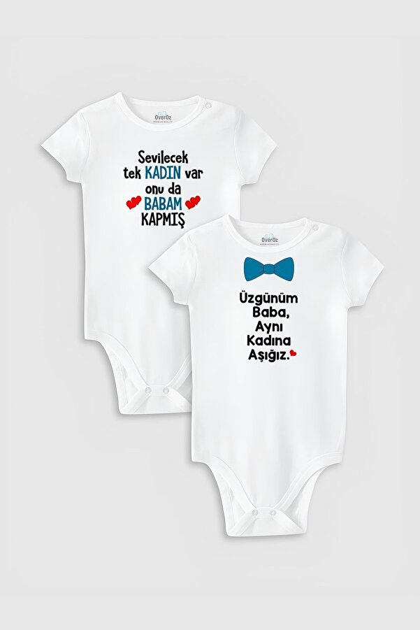 Overoz Organik %100 Pamuk Üzgünüm Baba Aynı Kadına Aşığız 2'li Bebek Body Set Badi Zıbın Ikili 5047-5144
