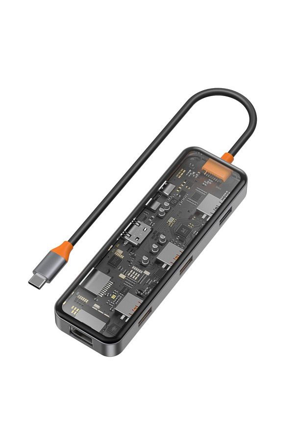 WIWU-Cb008 Cyber 8 In 1 Type-C Compatible 100w Charging Supported Transparent Appearance SD Card-rj45-hdmi-usb Copier 1