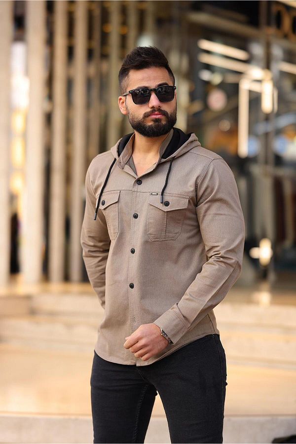 Mens hooded denim shirt sales