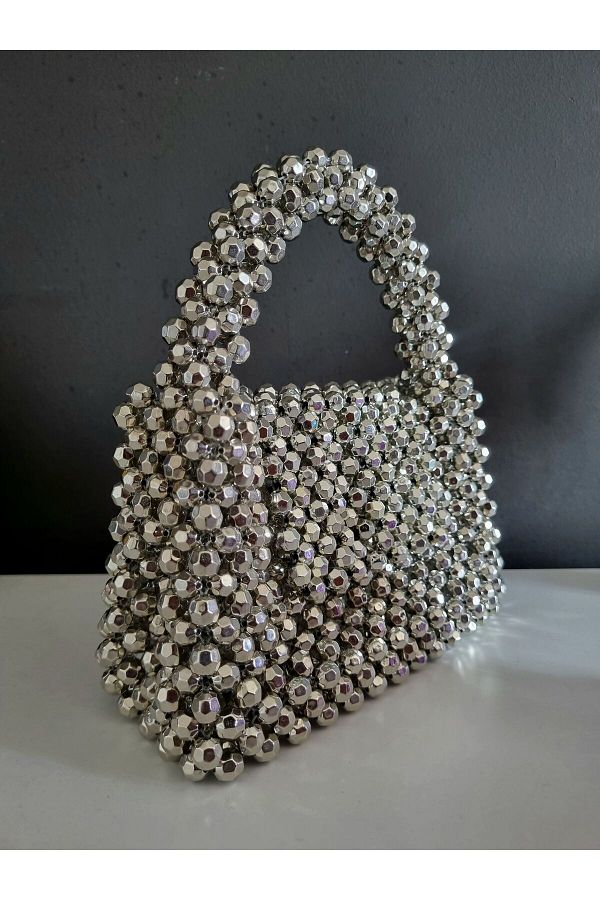 Silver beaded bag deals