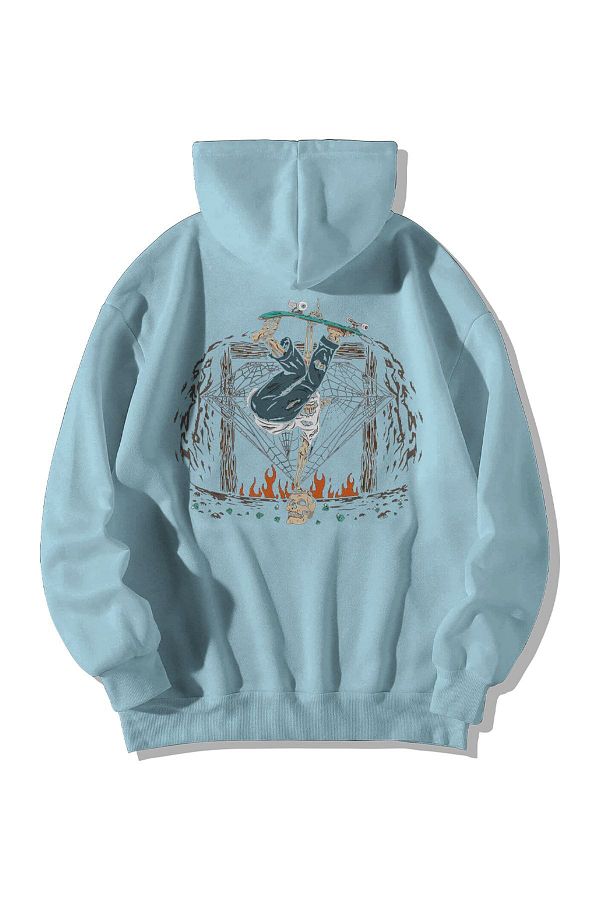 Stadium Baby Blue Unisex Oversize Hooded Kangaroo Pocket Thrasher Printed Sweatshirt Hoodie Trendyol