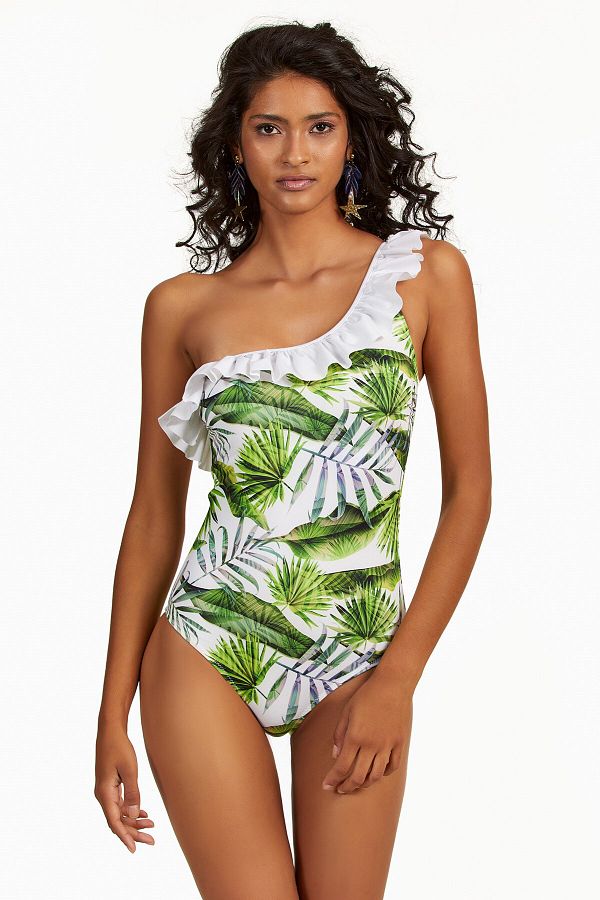 Green ruffle swimsuit on sale