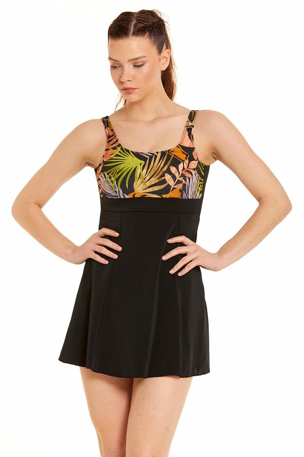 Argento-Leaf Pattern Dress Swimsuit 1