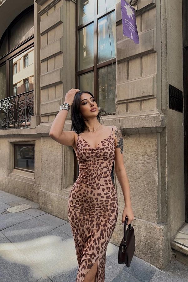 Leopard print slit dress clearance