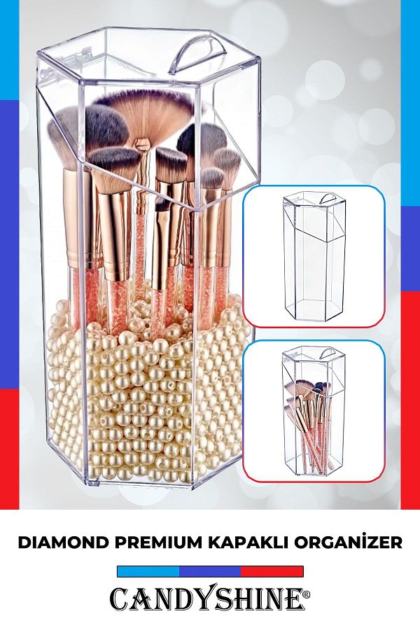 CandyShine-Large Size Makeup Brush with Lid - Multi-Purpose Decorative Hexagon Organizer 1