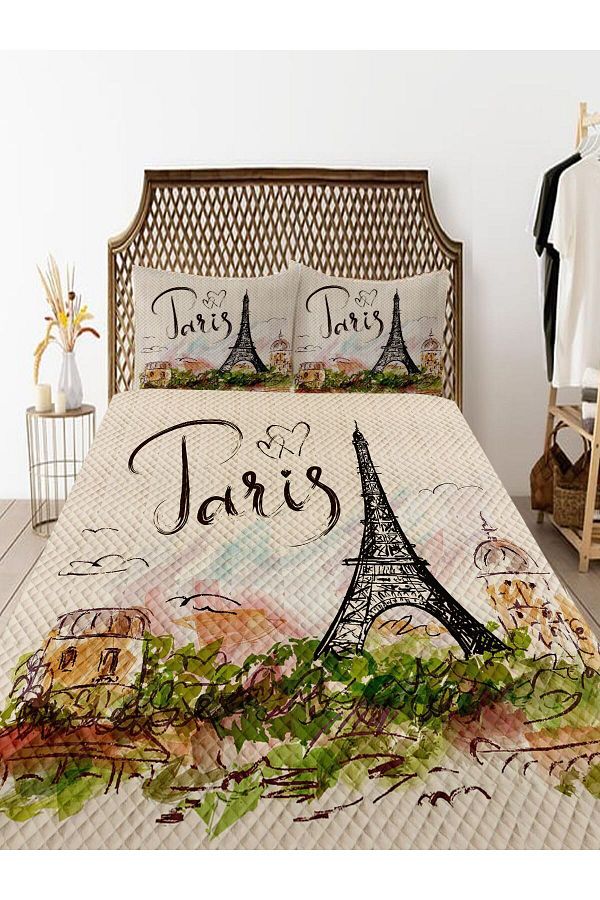 Else Dekor-Paris Eiffel Tower Patterned Printed - Double Padded Pique Set 1