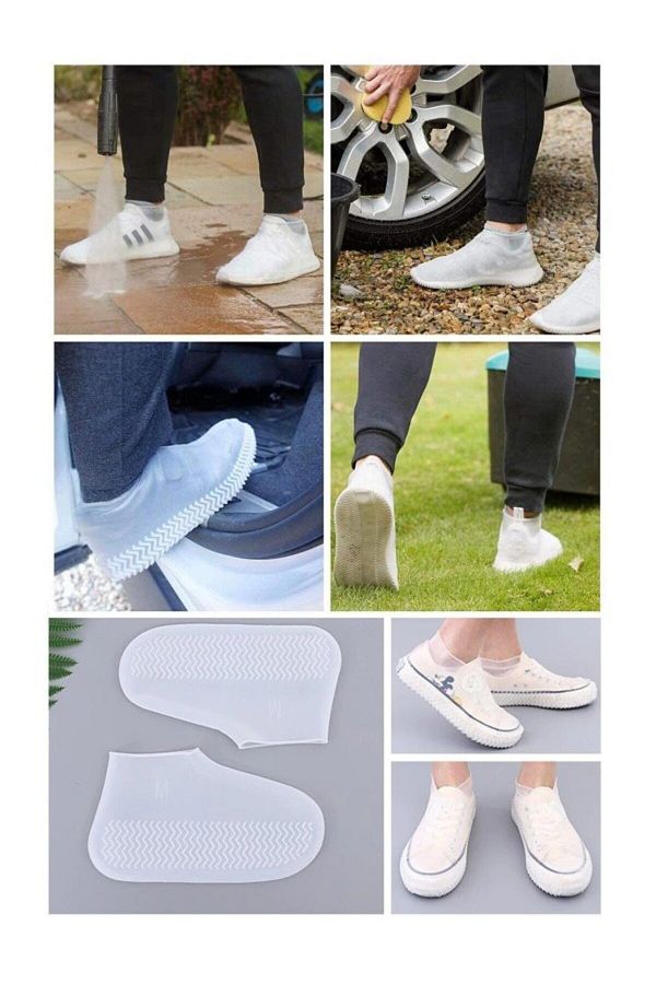 H MARRY Himarry White Silicone Rain Protective Small Shoes Non Slip and Water Dirt Proof 26 33 Trendyol