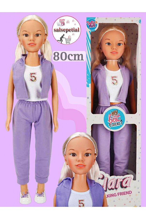 Salsepetial Büyük Boy Et Bebek 80cm Yürüyüş Arkadaşım Clara Sporty 80 cm Mor Eşofman Takımlı