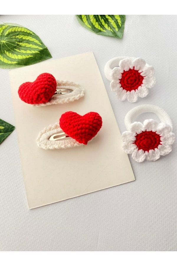Kadın Girişimciler Atölyesi-Organic Handmade Buckle Niche Product - Red and White Set of 4 1