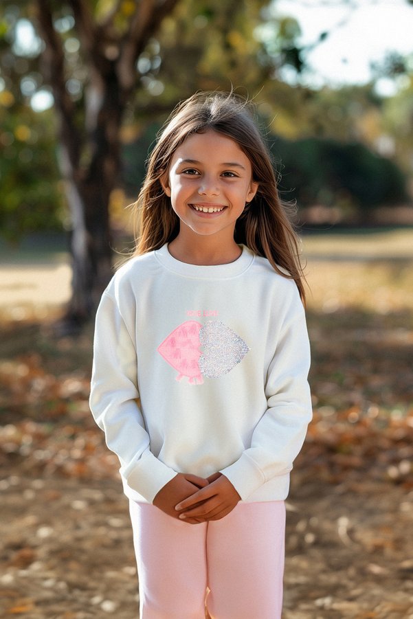 TRENDYOLKIDS Ecru*004 Girl's Seasonal-Thin Heart Patterned Knitted Sweatshirt Tkdaw25Sw00001