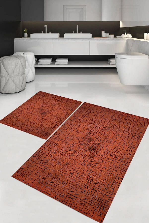 WOOLLY HOME COLLECTİON-طقم حمام مكون من قطعتين مطبوع رقميًا وقابل للغسل في الغسالة (60x100/40x60) - WLLY1813 1