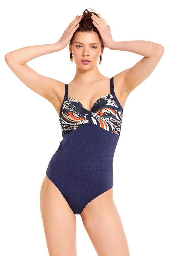 Argento-Covered Leaf Patterned Draped Swimsuit 1