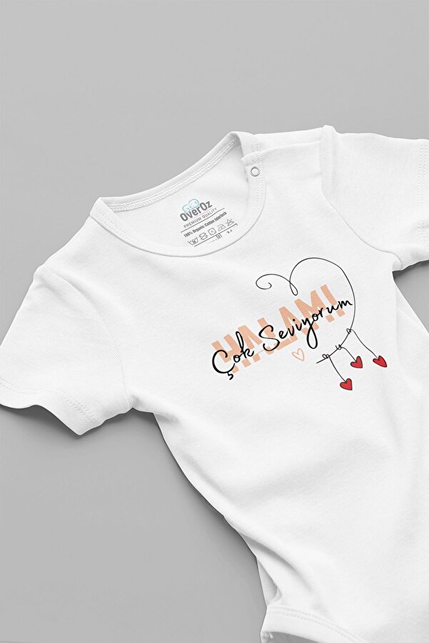 Overoz Organik %100 Pamuk Halamı Çok Seviyorum Yazılı Bebek Body Badi Çıtçıtlı Zıbın Tulum 5737
