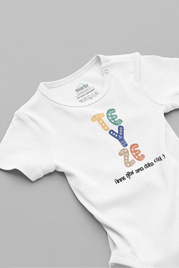 Overoz Organik %100 Pamuk Teyze Anne Gibi Ama Daha Cool Baskılı Bebek Body Kısa Kolllu Badi Zıbın 5177