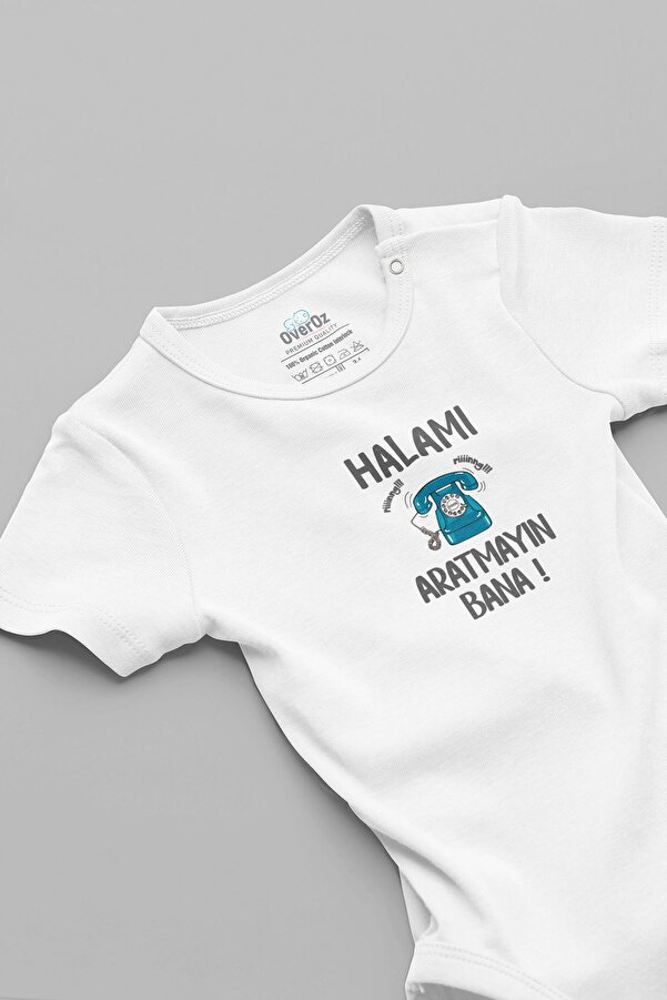 Overoz Organik %100 Pamuk Halamı Aratmayın Bana Baskılı Bebek Body Çıtçıtlı Badi Zıbın Tulum 5880-HALA