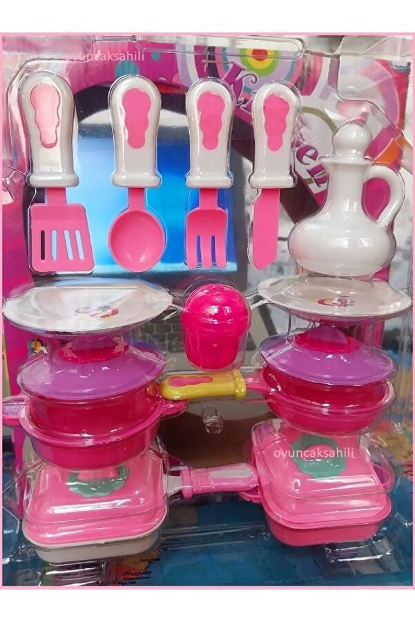 OYUNCAKSAHİLİ 16 Parça Oyuncak Tava Tencere Çatal Bıcak Tuzluk Tabak Yağlık Mutfak Set