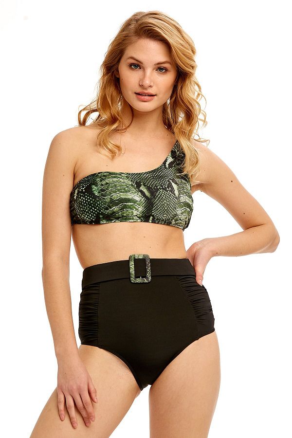 Argento-Green Crocodile Patterned Single Shoulder Bikini Set 1