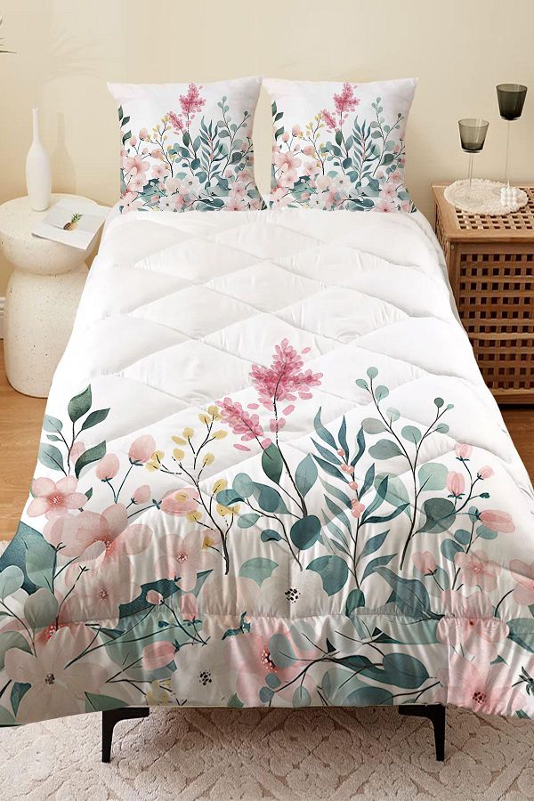 3D ELSE HALI-Double Person Microfiber Quilted - Colorful Flower Pattern Sleeping Set 1