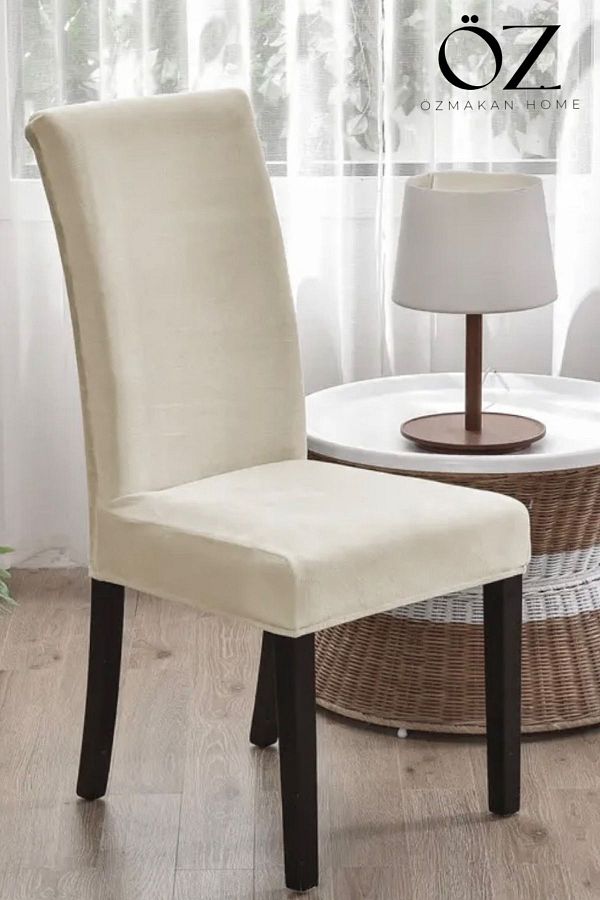 OZMAKAN Velvet Chair Cover 1 Piece Cream Color Trendyol