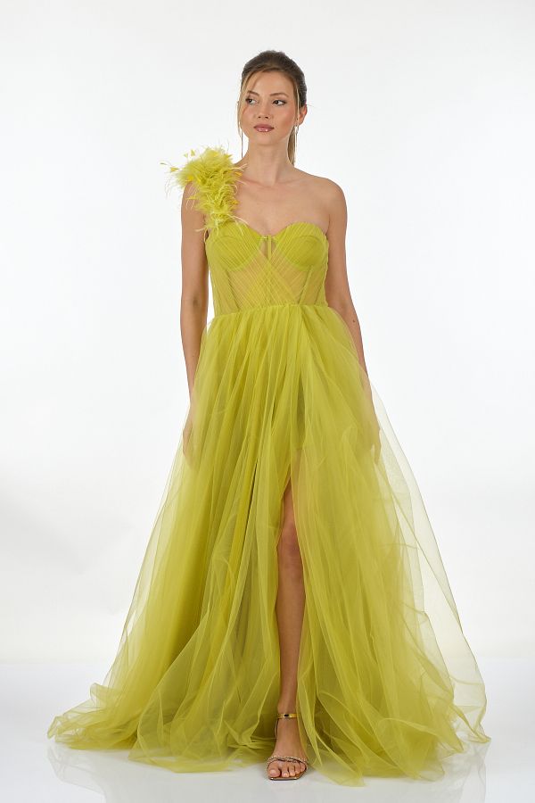 ALCHERA Evening Dress Slit Detailed Lime Women s Dress2313215 Trendyol
