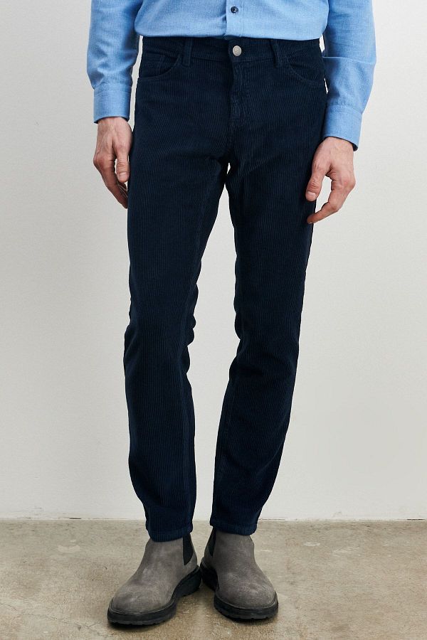 ALTINYILDIZ CLASSICS-Men's Navy Blue Slim Fit Slim Fit Flexible Velvet Trousers 1