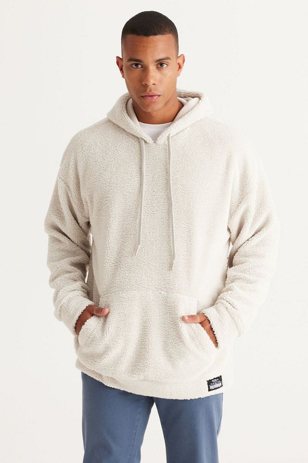 AC Co Alt ny ld z Classics Men s Beige Oversize Hooded Sherpa Sweatshirt Fleece Trendyol