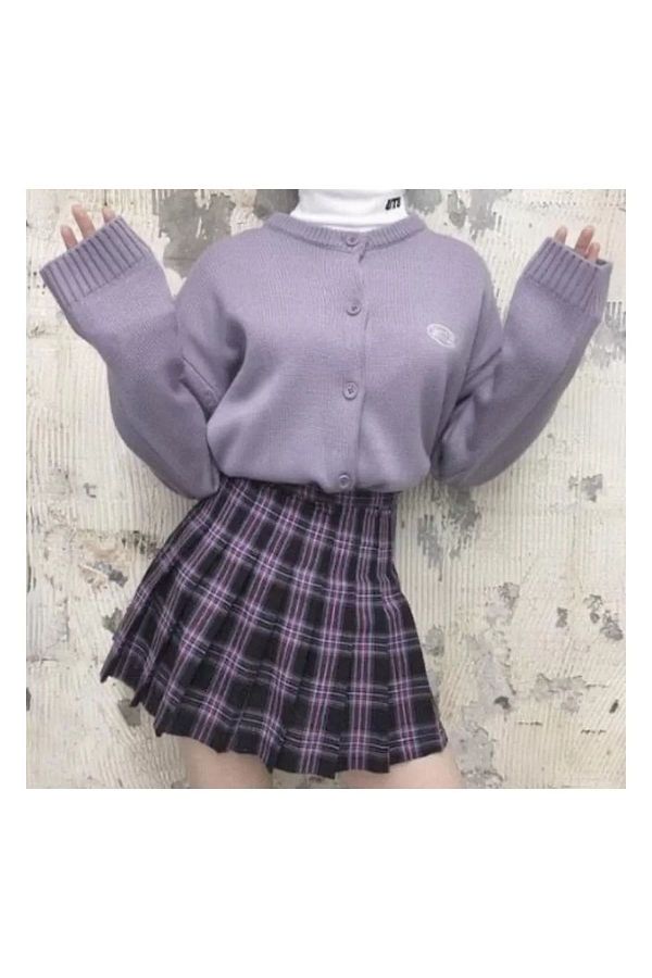 Kostebek Pink Striped Navy Blue Plaid Pleated Skirt Trendyol