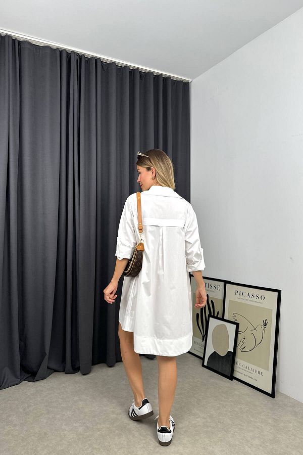White belted oversized shirt dress top