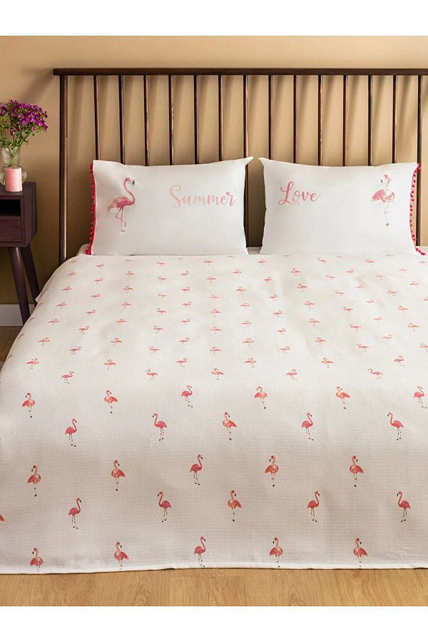 LC Waikiki-Set de știucă albă Lcw Home Pink Flamingo imprimat dublu (TRANSMISIBIL). 1