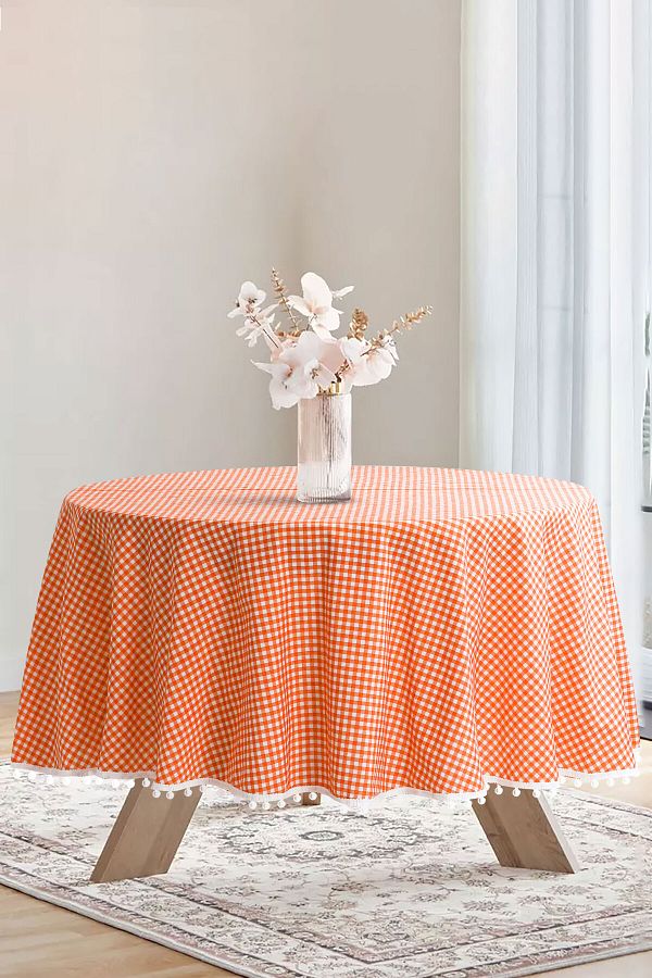 Soft Kare-Bommel Gingham Round Pompom Tablecloth Gingham Round 1