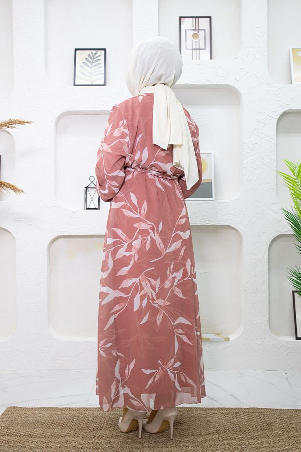 Mec Fashion New Season Floral Patterned Hijab Dress Trendyol