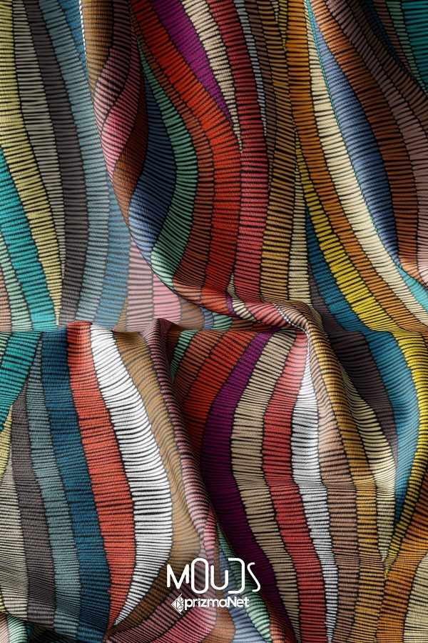 Moud's-Suede Texture - Colorful Striped and Digital Printed Carpet Patterned Fabric, Width 155cm Kms-23 1
