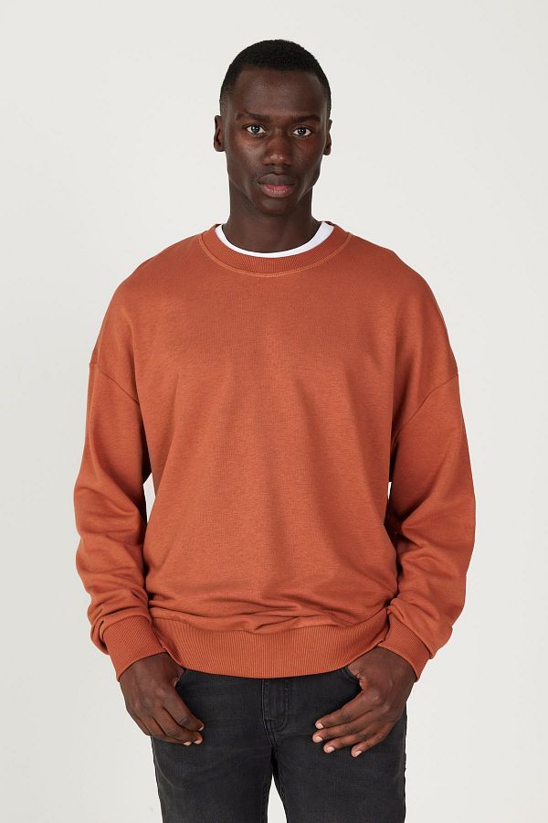 AC Co Alt ny ld z Classics Light Brown Crew Neck Oversize Cotton Men s Sweatshirt 3 Thread Trendyol