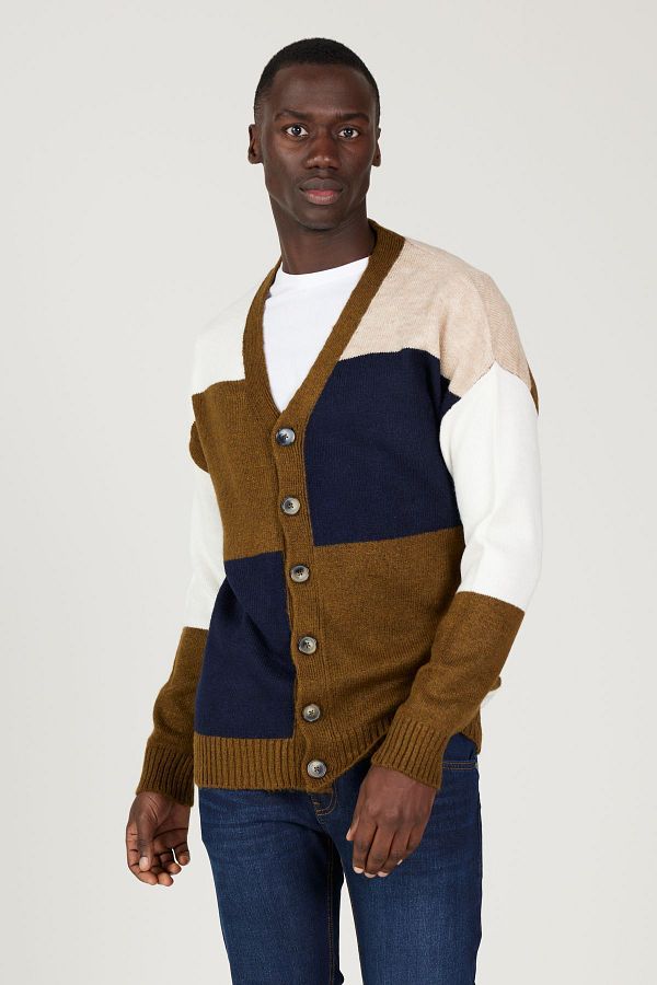 Khaki cardigan mens best sale